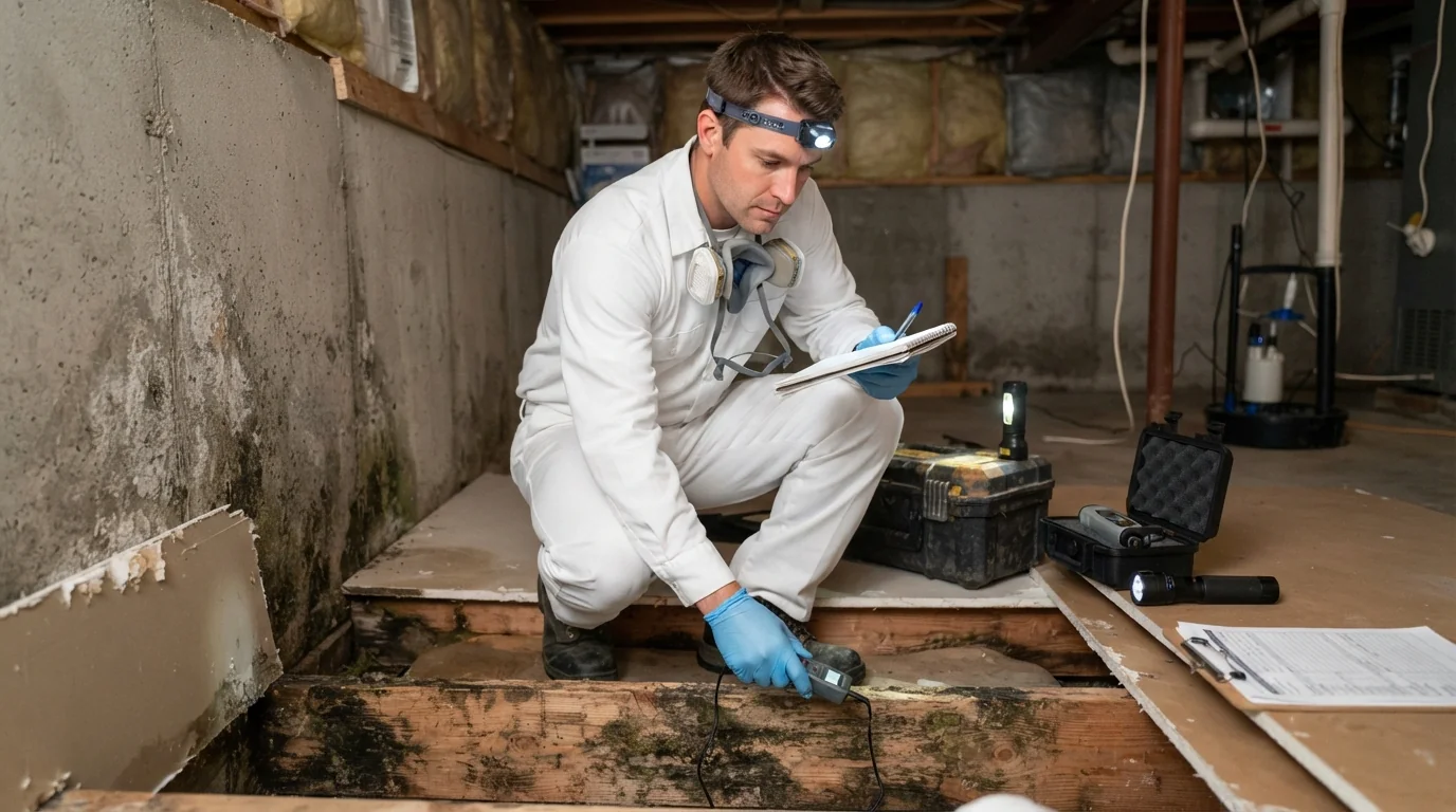 Structural remediation crew treating mold and water damage in a Phoenix basement