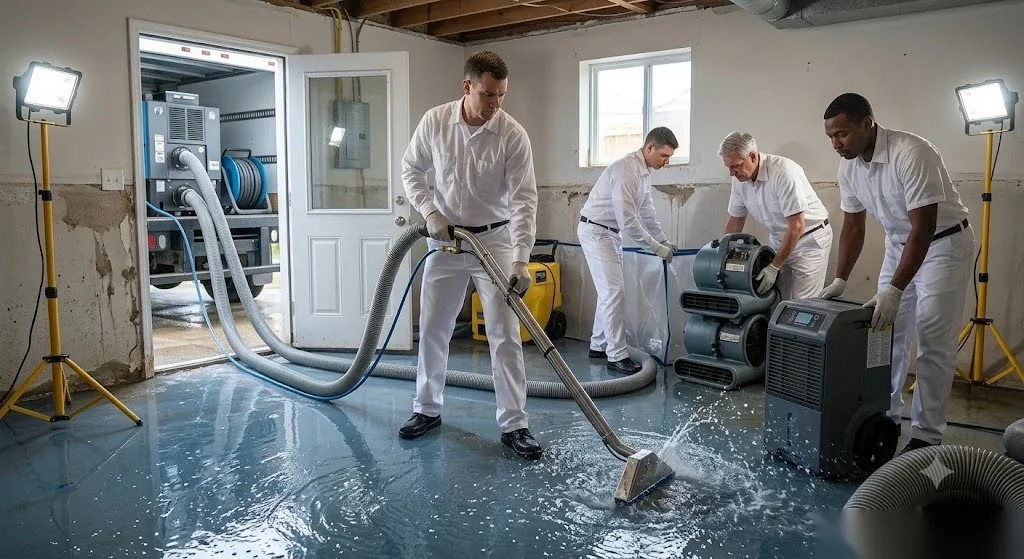 Certified water damage restoration crew deploying extraction equipment, Phoenix AZ Certified water damage restoration crew deploying extraction equipment, Phoenix AZ